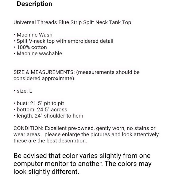 Universal Thread Blue Strip Split Neck Tank Top  Size L  Embroidered Neck Trim - Picture 6 of 6